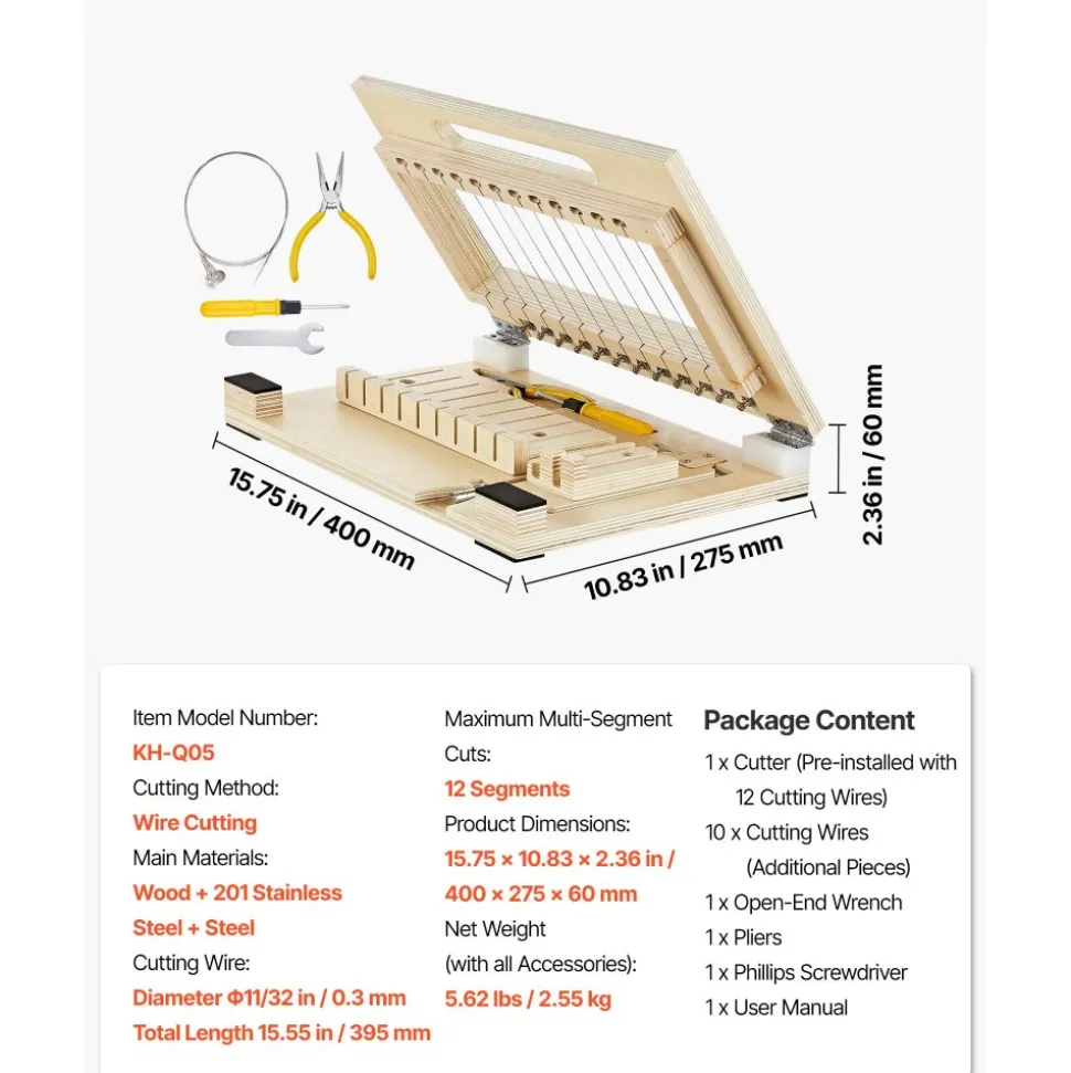 VEVOR Soap Cutter, Cut 1-12 Bars, Precisely and Accurately Cut 1" Bars, Wood Frame With Stainless Steel Wire, with Extra Wires, Multi Handmade Soap Wire Cutter for Candles, DIY Making Cutting Tool