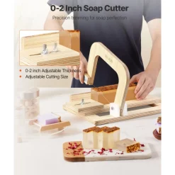 VEVOR Soap Cutter, 0-2 inch Adjustable Thickness, Wood Soap Slicer with Stainless Steel Adjustable Wire Tension, with Extra Wires, Multi Handmade Cutter for Candles, DIY Making Cutting Tool