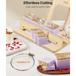 VEVOR Soap Cutter, 0-2 inch Adjustable Thickness, Wood Soap Slicer with Stainless Steel Adjustable Wire Tension, with Extra Wires, Multi Handmade Cutter for Candles, DIY Making Cutting Tool