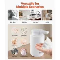 VEVOR Soap Dispenser, 300 ml / 10 oz, Rechargeable Automatic Hand Soap Dispenser with Pump, 2 Adjustable Levels, Modern Touchless Liquid Foam Container with Indicator for Bathroom and Kitchen, White