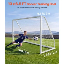 VEVOR Soccer Goal 10 x 6.5 FT PVC Soccer Goal for Backyard with PE Net, Portable & Weatherproof Set, with High-Strength PE Net, Target, Cones, for Kids & Adults Outdoor Backyard Practice Training