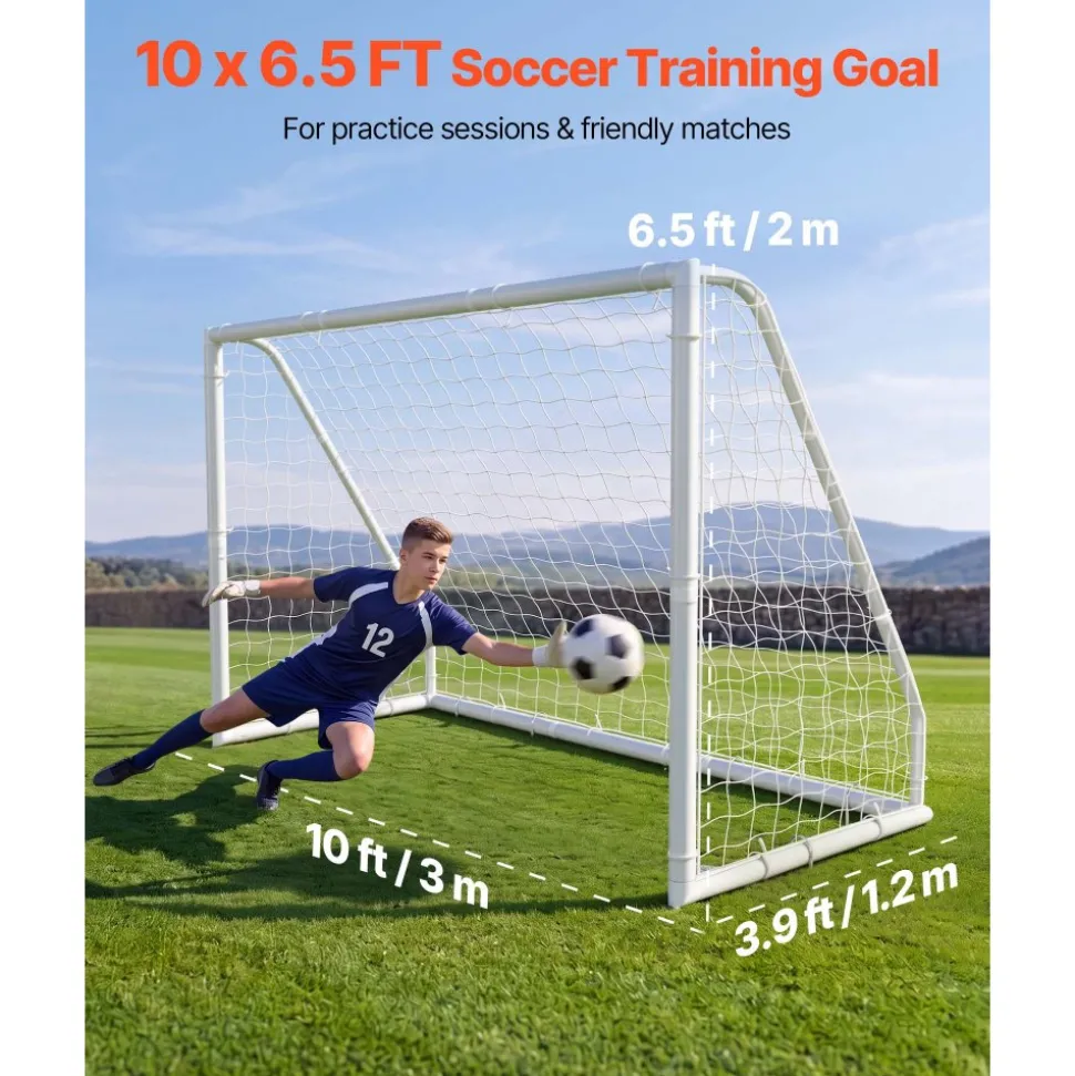 VEVOR Soccer Goal 10 x 6.5 FT PVC Soccer Goal for Backyard with PE Net, Portable & Weatherproof Set, with High-Strength PE Net, Target, Cones, for Kids & Adults Outdoor Backyard Practice Training