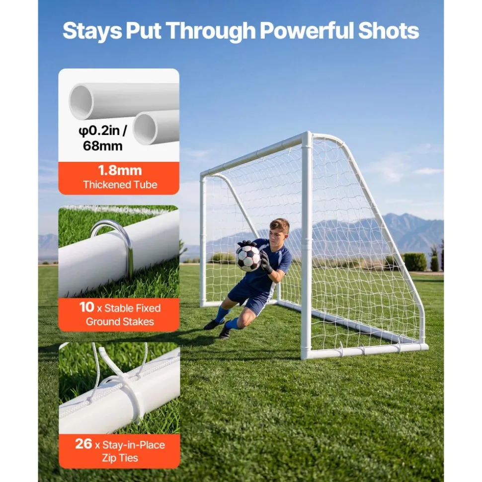 VEVOR Soccer Goal 12 x 6 FT PVC Soccer Goal for Backyard with PE Net, Portable & Weatherproof, with High-Strength Net, Target, Ground Stake, Cones, for Kids & Adults Outdoor Backyard Practice Training