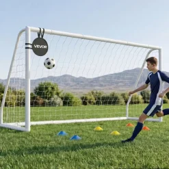 VEVOR Soccer Goal 12 x 6 FT PVC Soccer Goal for Backyard with PE Net, Portable & Weatherproof, with High-Strength Net, Target, Ground Stake, Cones, for Kids & Adults Outdoor Backyard Practice Training