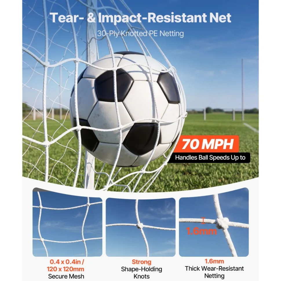 VEVOR Soccer Goal 12 x 6 FT PVC Soccer Goal for Backyard with PE Net, Portable & Weatherproof, with High-Strength Net, Target, Ground Stake, Cones, for Kids & Adults Outdoor Backyard Practice Training
