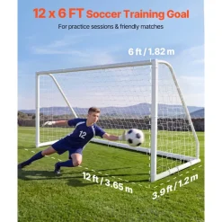 VEVOR Soccer Goal 12 x 6 FT PVC Soccer Goal for Backyard with PE Net, Portable & Weatherproof, with High-Strength Net, Target, Ground Stake, Cones, for Kids & Adults Outdoor Backyard Practice Training