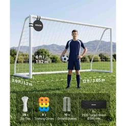 VEVOR Soccer Goal 12 x 6 FT PVC Soccer Goal for Backyard with PE Net, Portable & Weatherproof, with High-Strength Net, Target, Ground Stake, Cones, for Kids & Adults Outdoor Backyard Practice Training