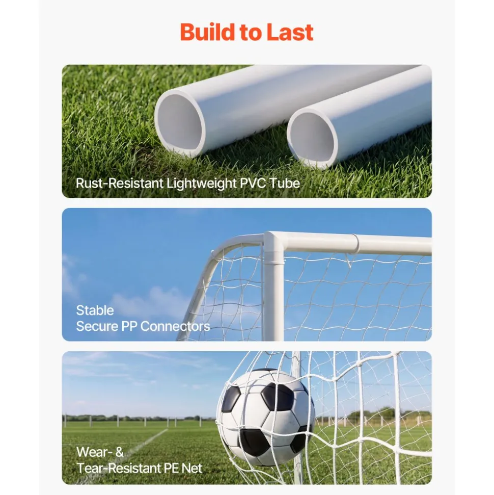 VEVOR Soccer Goal 8 x 6 FT PVC Soccer Goal for Backyard with PE Net, Portable Weatherproof Set, with High-Strength PE Net, Target, Cones, for Youth Kids & Adults Outdoor Backyard Practice Training