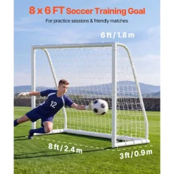VEVOR Soccer Goal 8 x 6 FT PVC Soccer Goal for Backyard with PE Net, Portable Weatherproof Set, with High-Strength PE Net, Target, Cones, for Youth Kids & Adults Outdoor Backyard Practice Training