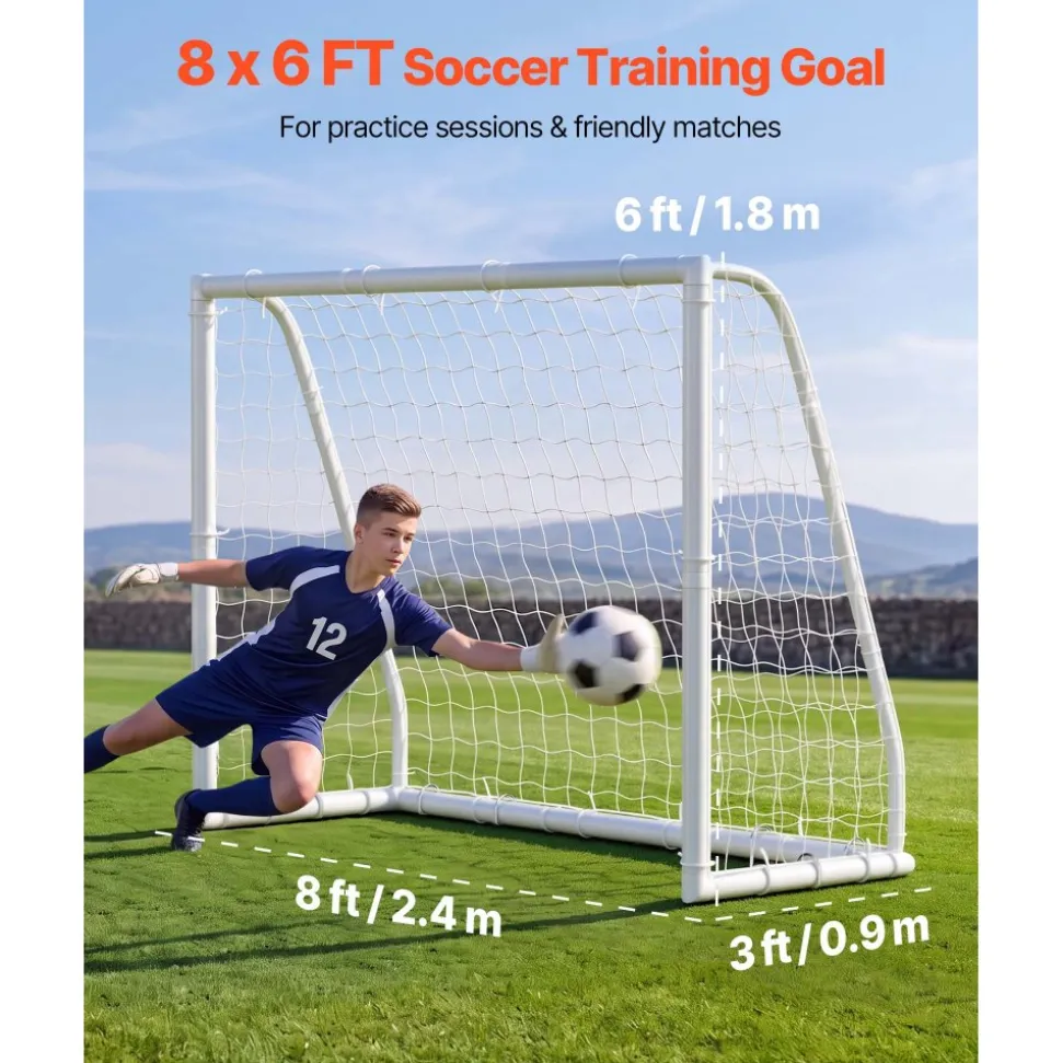 VEVOR Soccer Goal 8 x 6 FT PVC Soccer Goal for Backyard with PE Net, Portable Weatherproof Set, with High-Strength PE Net, Target, Cones, for Youth Kids & Adults Outdoor Backyard Practice Training