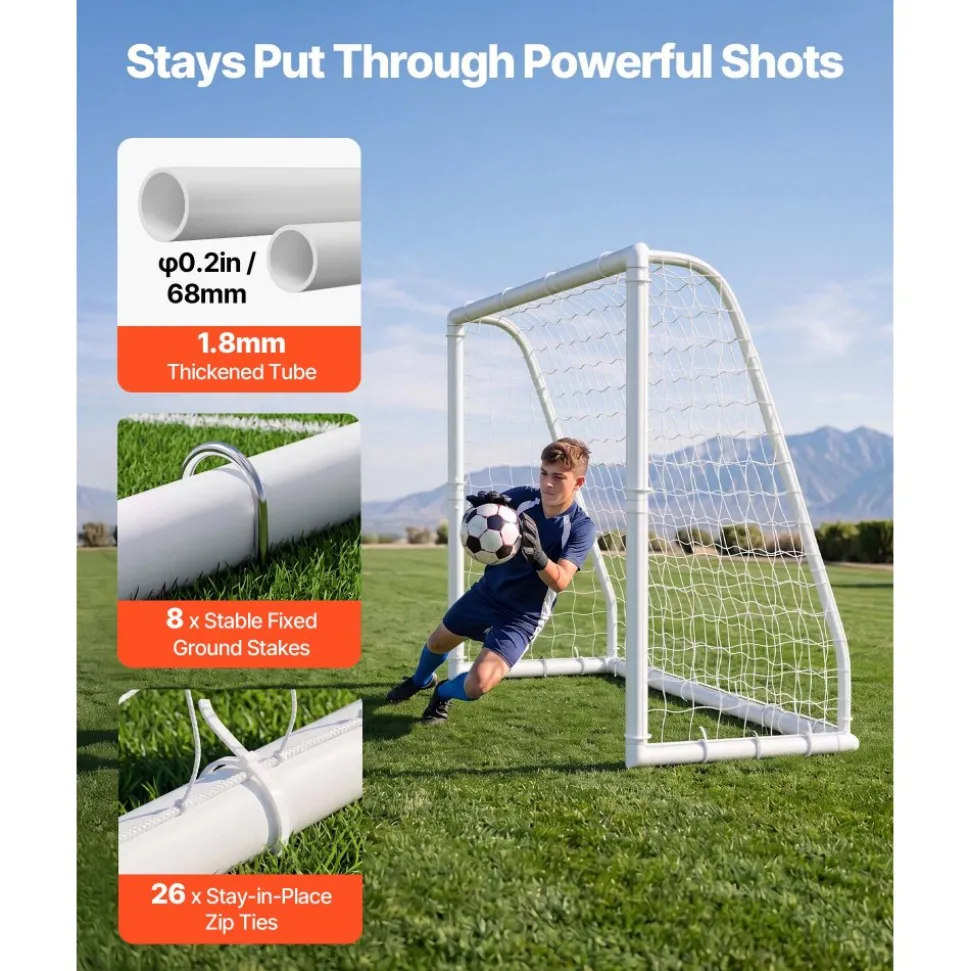 VEVOR Soccer Goal 8 x 6 FT PVC Soccer Goal for Backyard with PE Net, Portable Weatherproof Set, with High-Strength PE Net, Target, Cones, for Youth Kids & Adults Outdoor Backyard Practice Training