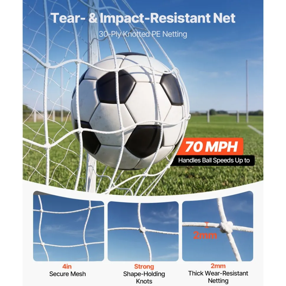 VEVOR Soccer Goal 12 x 6 FT Soccer Goal for Backyard with Iron Frame PE Net, Portable & Durable Set, High-Strength Net, Ground Stakes, Straps, for Youth & Adults Outdoor Backyard Practice Training