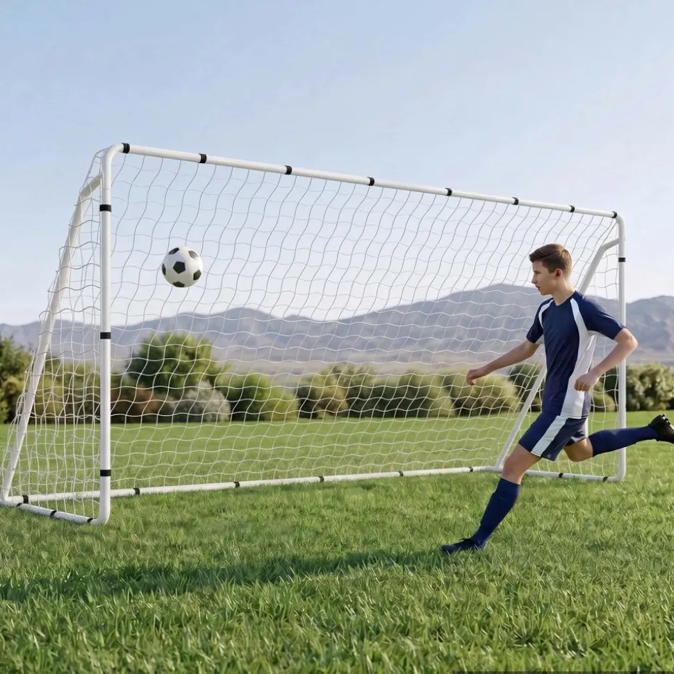 VEVOR Soccer Goal 12 x 6 FT Soccer Goal for Backyard with Iron Frame PE Net, Portable & Durable Set, High-Strength Net, Ground Stakes, Straps, for Youth & Adults Outdoor Backyard Practice Training