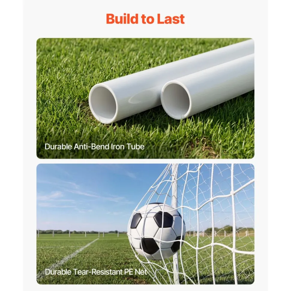 VEVOR Soccer Goal 12 x 6 FT Soccer Goal for Backyard with Iron Frame PE Net, Portable & Durable Set, High-Strength Net, Ground Stakes, Straps, for Youth & Adults Outdoor Backyard Practice Training