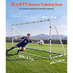 VEVOR Soccer Goal 12 x 6 FT Soccer Goal for Backyard with Iron Frame PE Net, Portable & Durable Set, High-Strength Net, Ground Stakes, Straps, for Youth & Adults Outdoor Backyard Practice Training