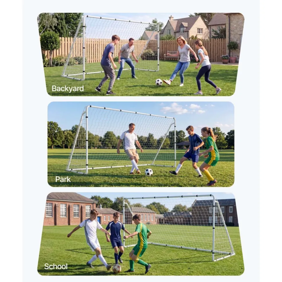 VEVOR Soccer Goal 12 x 6 FT Soccer Goal for Backyard with Iron Frame PE Net, Portable & Durable Set, High-Strength Net, Ground Stakes, Straps, for Youth & Adults Outdoor Backyard Practice Training
