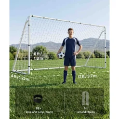 VEVOR Soccer Goal 12 x 6 FT Soccer Goal for Backyard with Iron Frame PE Net, Portable & Durable Set, High-Strength Net, Ground Stakes, Straps, for Youth & Adults Outdoor Backyard Practice Training