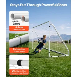 VEVOR Soccer Goal 12 x 6 FT Soccer Goal for Backyard with Iron Frame PE Net, Portable & Durable Set, High-Strength Net, Ground Stakes, Straps, for Youth & Adults Outdoor Backyard Practice Training