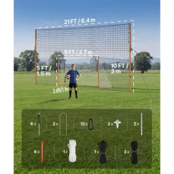 VEVOR Soccer Goal 9 x 5 FT Soccer Goal for Backyard with Iron Frame PE Net, Durable Backstop, Target Net, Ground Stakes, Ropes, for Youth & Adults, Outdoor Sports, Backyard Practice Training Games