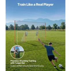 VEVOR Soccer Goal 9 x 5 FT Soccer Goal for Backyard with Iron Frame PE Net, Durable Backstop, Target Net, Ground Stakes, Ropes, for Youth & Adults, Outdoor Sports, Backyard Practice Training Games
