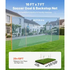 VEVOR Soccer Goal 16 x 7 FT Soccer Goal for Backyard with Iron Frame PE Net, Durable Backstop, Target Net, Ground Stakes, Ropes, for Youth & Adults, Outdoor Sports, Backyard Games, Practice Training