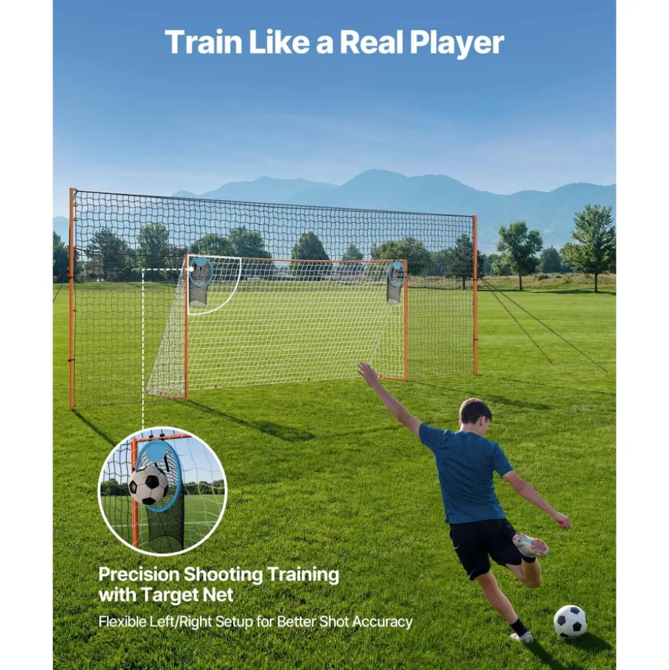 VEVOR Soccer Goal 16 x 7 FT Soccer Goal for Backyard with Iron Frame PE Net, Durable Backstop, Target Net, Ground Stakes, Ropes, for Youth & Adults, Outdoor Sports, Backyard Games, Practice Training