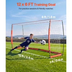 VEVOR Soccer Goal 12 x 6 FT Soccer Net for Backyard Collapsible Base Red, Portable & Quick Setup Set, with Metal Base, Carry Bag, Ground Stakes, for Youth & Adults Outdoor Backyard Practice Training
