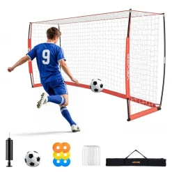 VEVOR Soccer Goal 12 x 6 FT Soccer Net for Backyard Collapsible Base Red, Portable & Quick Setup Set, with Metal Base, Carry Bag, Ground Stakes, for Youth & Adults Outdoor Backyard Practice Training