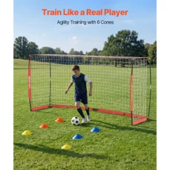 VEVOR Soccer Goal 12 x 6 FT Soccer Net for Backyard Collapsible Base Red, Portable & Quick Setup Set, with Metal Base, Carry Bag, Ground Stakes, for Youth & Adults Outdoor Backyard Practice Training