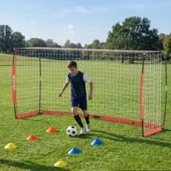 VEVOR Soccer Goal 12 x 6 FT Soccer Net for Backyard Collapsible Base Red, Portable & Quick Setup Set, with Metal Base, Carry Bag, Ground Stakes, for Youth & Adults Outdoor Backyard Practice Training