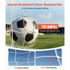 VEVOR Soccer Goal 12 x 6 FT Soccer Net for Backyard Collapsible Base Red, Portable & Quick Setup Set, with Metal Base, Carry Bag, Ground Stakes, for Youth & Adults Outdoor Backyard Practice Training