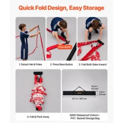 VEVOR Soccer Goal 12 x 6 FT Soccer Net for Backyard Collapsible Base Red, Portable & Quick Setup Set, with Metal Base, Carry Bag, Ground Stakes, for Youth & Adults Outdoor Backyard Practice Training