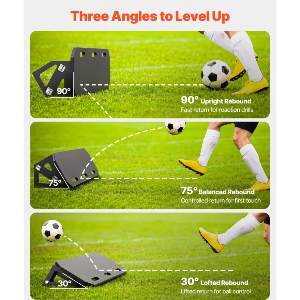 VEVOR Soccer Rebounder Board, 40 x 12 in Portable Soccer Rebound Wall, HDPE Sports Kick Back Trainer, 3 Adjustable Angles, Easy Setup Ball Practice Training Equipment for Passing & Reaction Skills