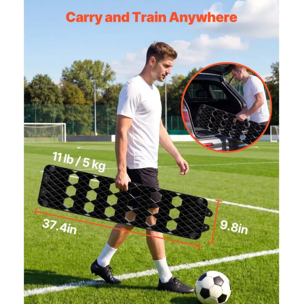 VEVOR Soccer Rebounder Board, 37.4 x 9.8 in Portable Soccer Rebound Wall, Dual Surface Sports Kick Back Trainer, 3 Adjustable Angles, Easy Setup Ball Practice Equipment for Passing & Reaction Skills