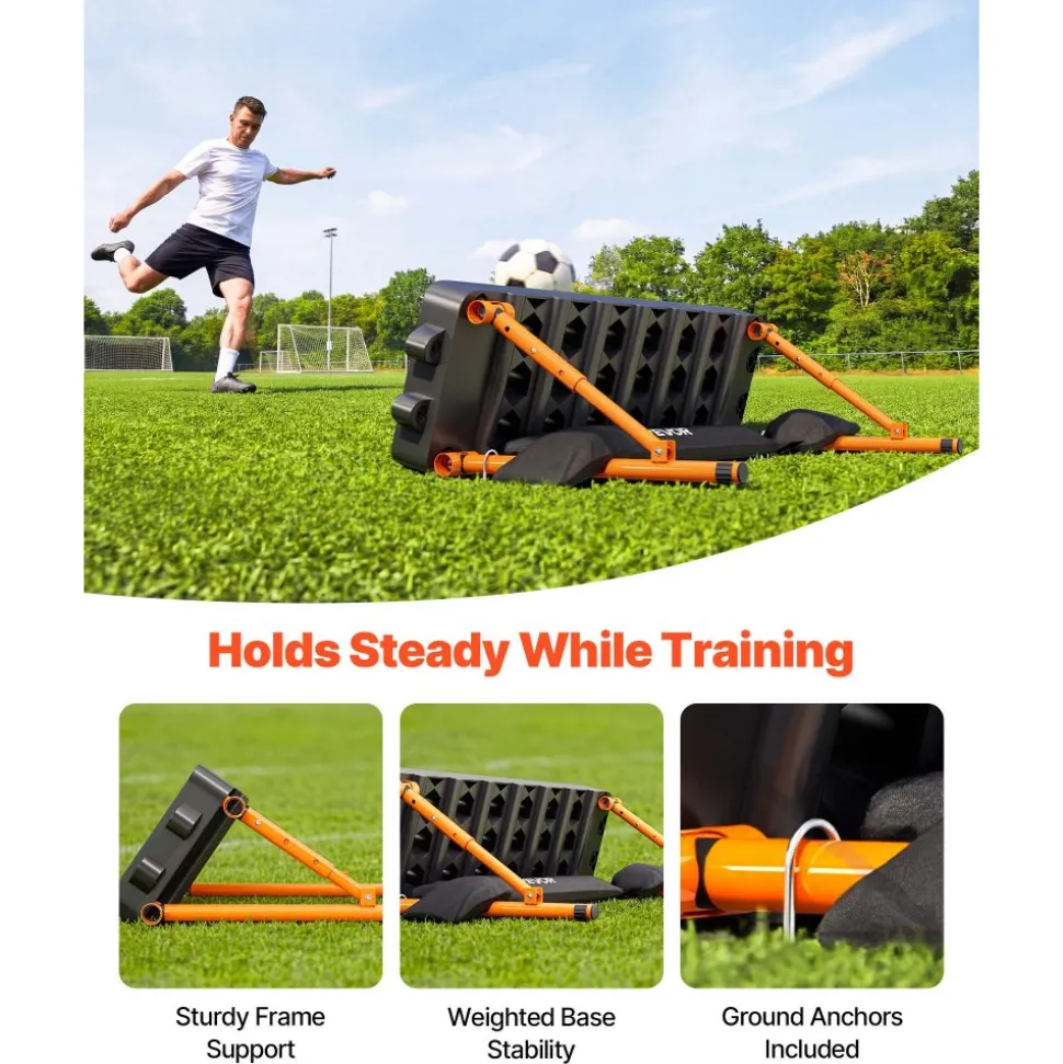 VEVOR Soccer Rebounder Board, 37.4 x 9.8 in Portable Soccer Rebound Wall, Dual Surface Sports Kick Back Trainer, 3 Adjustable Angles, Easy Setup Ball Practice Equipment for Passing & Reaction Skills