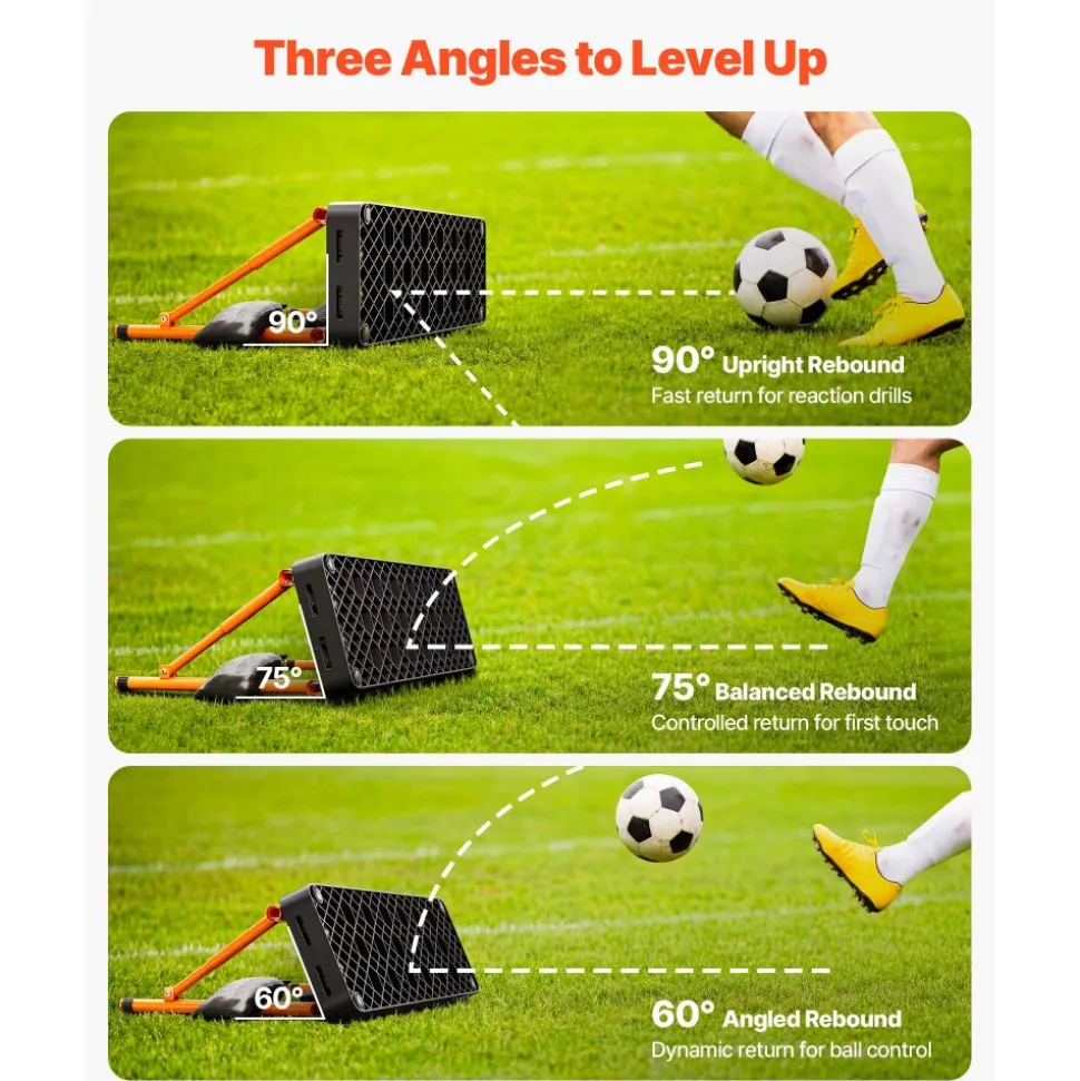 VEVOR Soccer Rebounder Board, 37.4 x 9.8 in Portable Soccer Rebound Wall, Dual Surface Sports Kick Back Trainer, 3 Adjustable Angles, Easy Setup Ball Practice Equipment for Passing & Reaction Skills