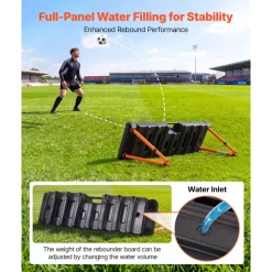 VEVOR Soccer Rebounder Board, 37.4 x 9.8 in Dual-Sided Soccer Rebound Wall, 4 Adjustable Angles, Portable Water-Fillable PE Kickback Trainer, Ground Stakes for Kids Adults, Passing & Shooting Practice
