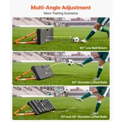 VEVOR Soccer Rebounder Board, 37.4 x 9.8 in Dual-Sided Soccer Rebound Wall, 4 Adjustable Angles, Portable Water-Fillable PE Kickback Trainer, Ground Stakes for Kids Adults, Passing & Shooting Practice