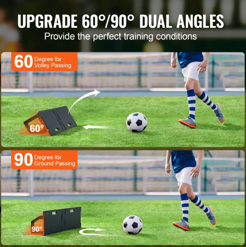 VEVOR Soccer Rebounder Board, 45"X13" Portable Soccer Wall with 2 Angles Rebound, Foldable HDPE Kickback Rebound Board, Soccer Training Equipment for Kids and Adults, Passing & Shooting Practice