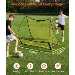 VEVOR Soccer Rebounder Net, 2-in-1 Soccer Goal Rebounder, Thickened Fiberglass Poles Iron Pipe for Team Solo Control, Passing Practice, Easy Setup Ball Training Equipment for Teens & Adults, 72