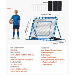 VEVOR Soccer Rebounder Net, Quick-Switch Angle Soccer Goal Rebounder for Control, Passing Practice, Heavy-Duty Iron Frame & PE Net, Easy Setup Ball Training Aids & Equipment for Teens&Adults,5 x 4 ft