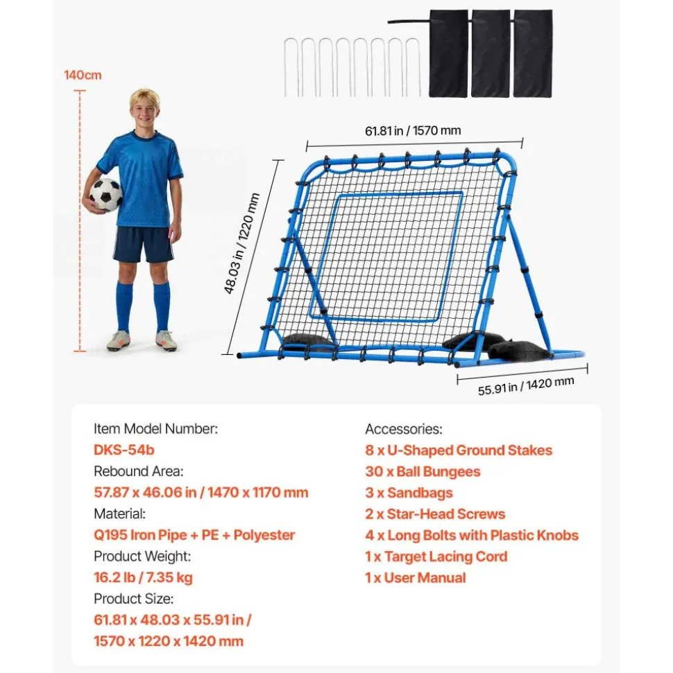 VEVOR Soccer Rebounder Net, Quick-Switch Angle Soccer Goal Rebounder for Control, Passing Practice, Heavy-Duty Iron Frame & PE Net, Easy Setup Ball Training Aids & Equipment for Teens&Adults,5 x 4 ft