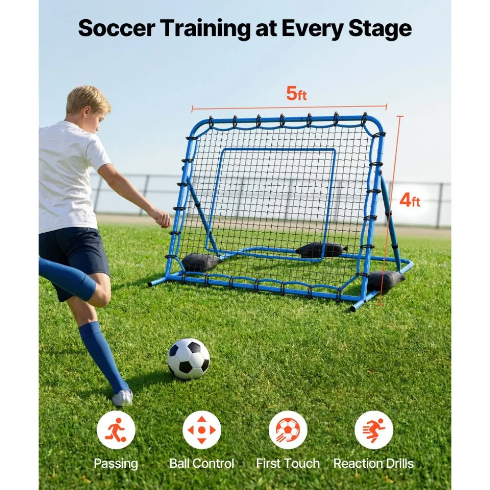 VEVOR Soccer Rebounder Net, Quick-Switch Angle Soccer Goal Rebounder for Control, Passing Practice, Heavy-Duty Iron Frame & PE Net, Easy Setup Ball Training Aids & Equipment for Teens&Adults,5 x 4 ft