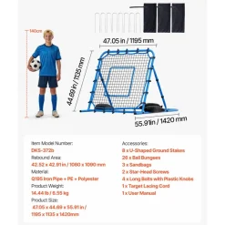 VEVOR Soccer Rebounder Net, Quick-Switch Angle Soccer Goal Rebounder for Control, Passing Practice, Heavy-Duty Iron Frame & PE Net, Easy Setup Ball Training Equipment for Teens&Adults,3.7 x 3.7 ft