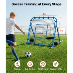 VEVOR Soccer Rebounder Net, Quick-Switch Angle Soccer Goal Rebounder for Control, Passing Practice, Heavy-Duty Iron Frame & PE Net, Easy Setup Ball Training Equipment for Teens&Adults,3.7 x 3.7 ft