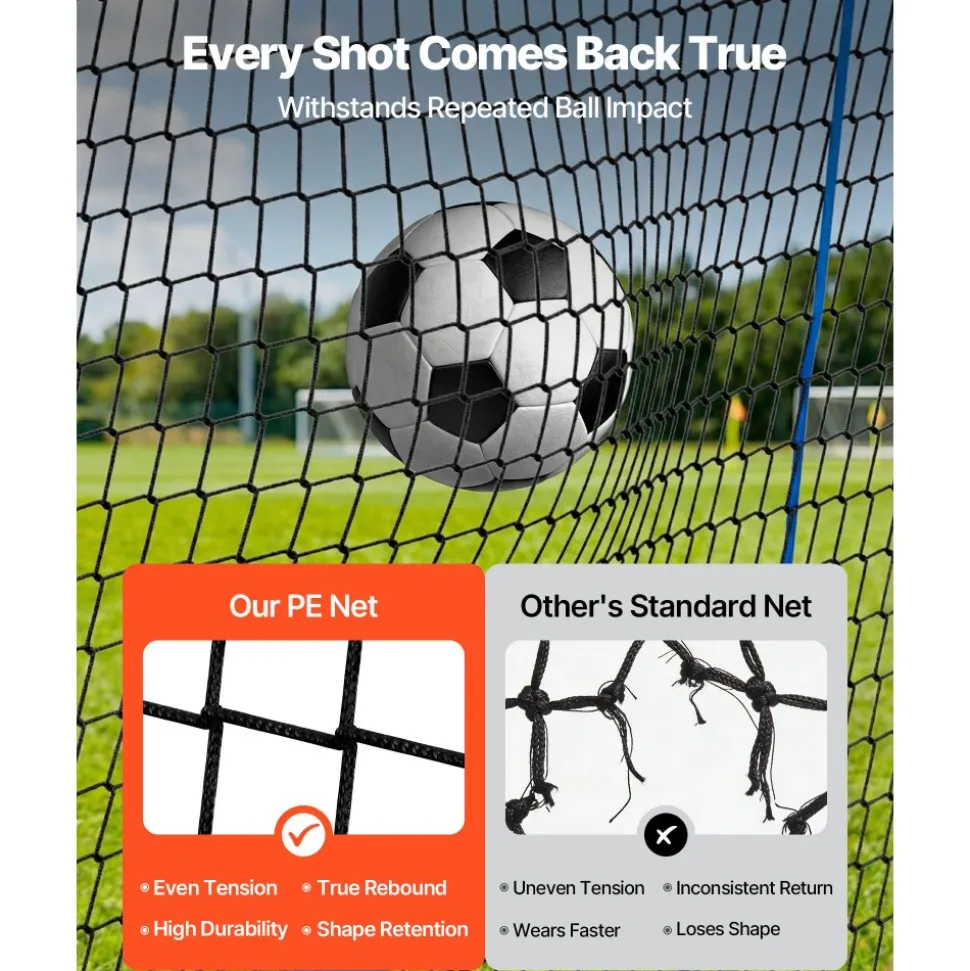 VEVOR Soccer Rebounder Net, Quick-Switch Angle Soccer Goal Rebounder for Control, Passing Practice, Heavy-Duty Iron Frame & PE Net, Easy Setup Ball Training Equipment for Teens&Adults,3.7 x 3.7 ft
