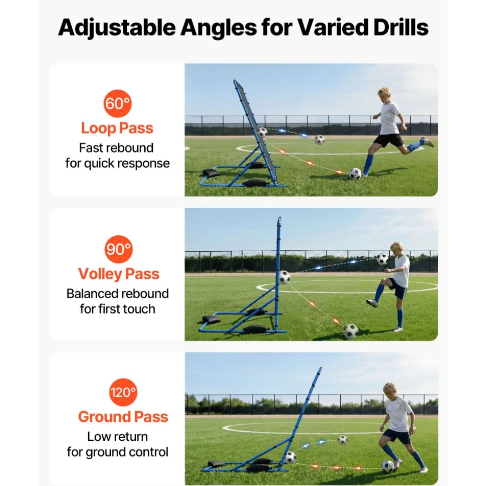 VEVOR Soccer Rebounder Net, Quick-Switch Angle Soccer Goal Rebounder for Control, Passing Practice, Heavy-Duty Iron Frame & PE Net, Easy Setup Ball Training Aids & Equipment for Teens&Adults,7 x 6 ft