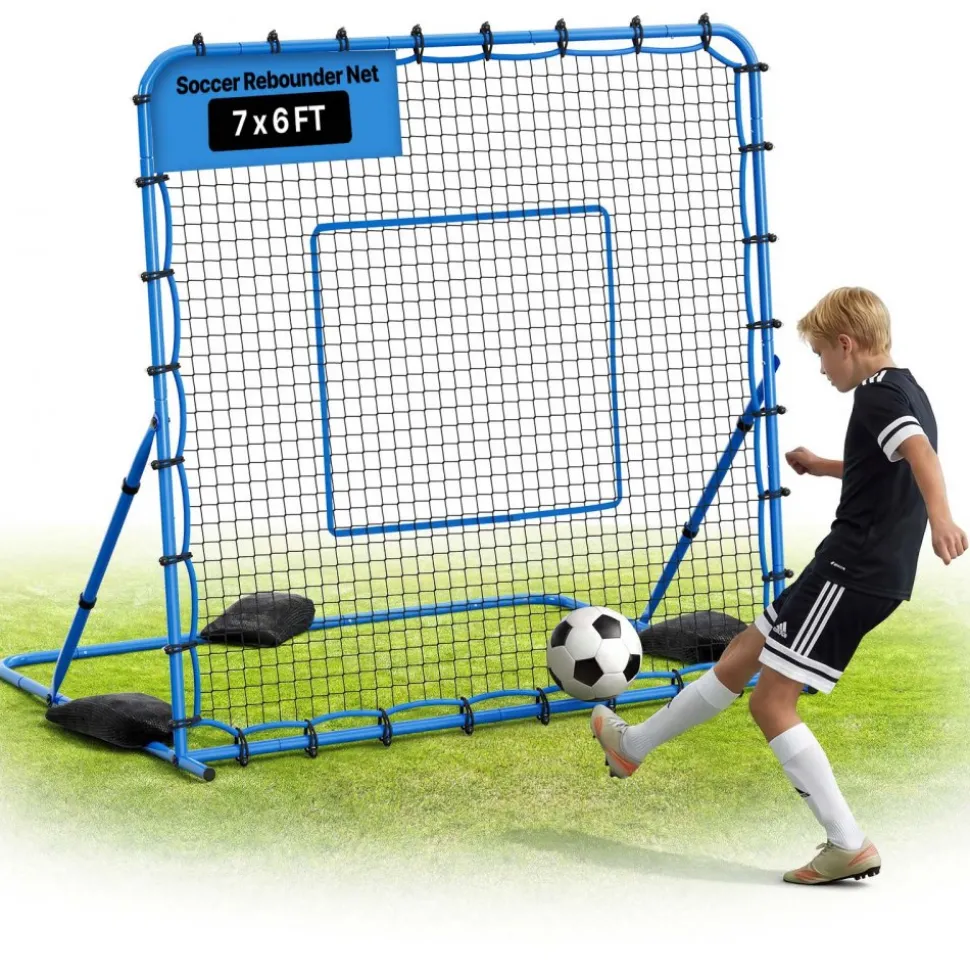 VEVOR Soccer Rebounder Net, Quick-Switch Angle Soccer Goal Rebounder for Control, Passing Practice, Heavy-Duty Iron Frame & PE Net, Easy Setup Ball Training Aids & Equipment for Teens&Adults,7 x 6 ft