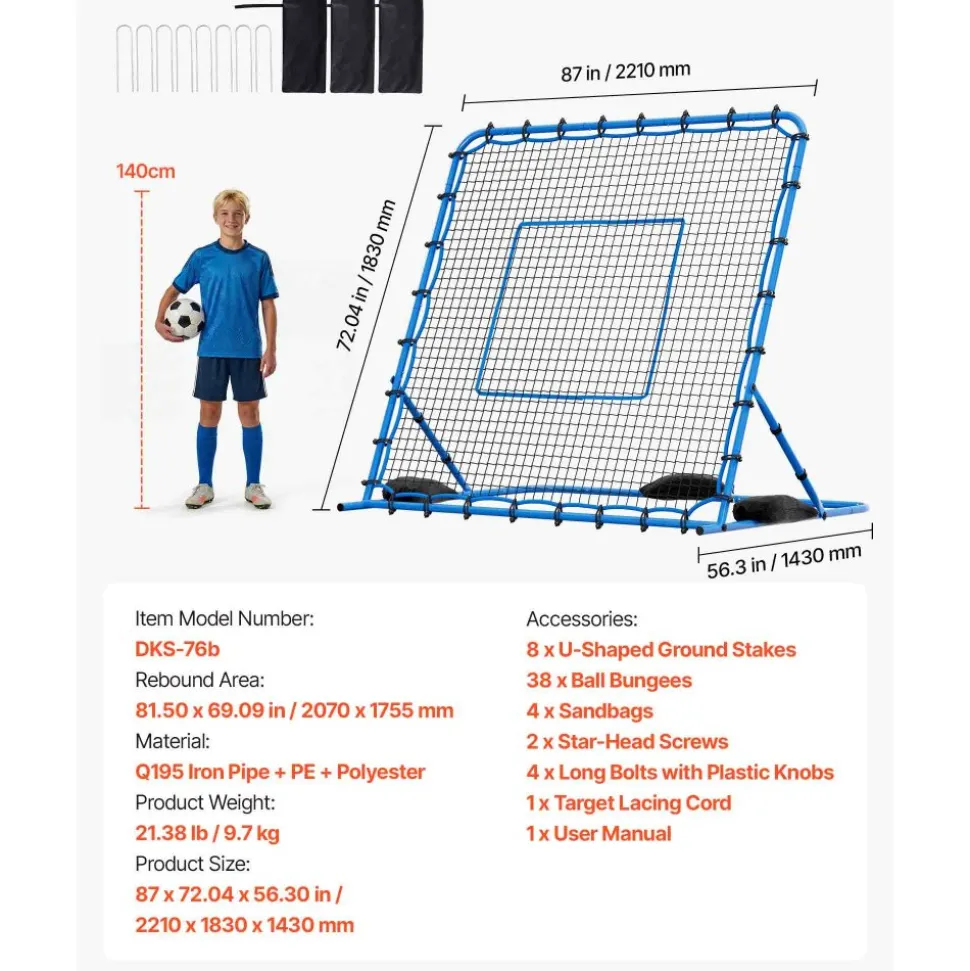 VEVOR Soccer Rebounder Net, Quick-Switch Angle Soccer Goal Rebounder for Control, Passing Practice, Heavy-Duty Iron Frame & PE Net, Easy Setup Ball Training Aids & Equipment for Teens&Adults,7 x 6 ft