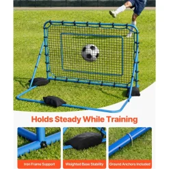 VEVOR Soccer Rebounder Net, Quick-Switch Angle Soccer Goal Rebounder for Control, Passing Practice, Heavy-Duty Iron Frame & PE Net, Easy Setup Ball Training Aids & Equipment for Teens&Adults,6 x 4 ft